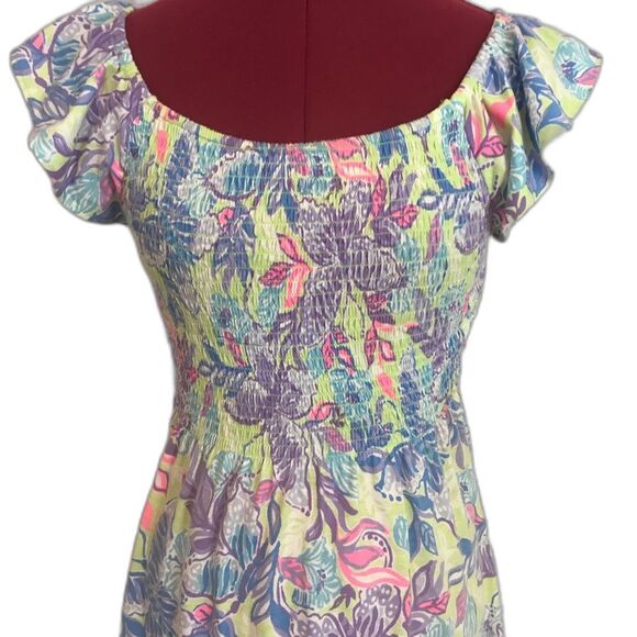 Lilly Pulitzer Jilly Smocked Midi Dress Woman Size XS Dew Drop Stay Fly Smocked - Picture 10 of 14